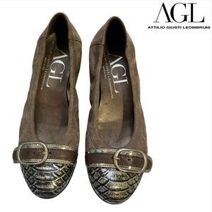AGL Suede Ballet Cap Toe Flat NWOT Attilio Giusti Leombruni Size 6US Brown 36IT